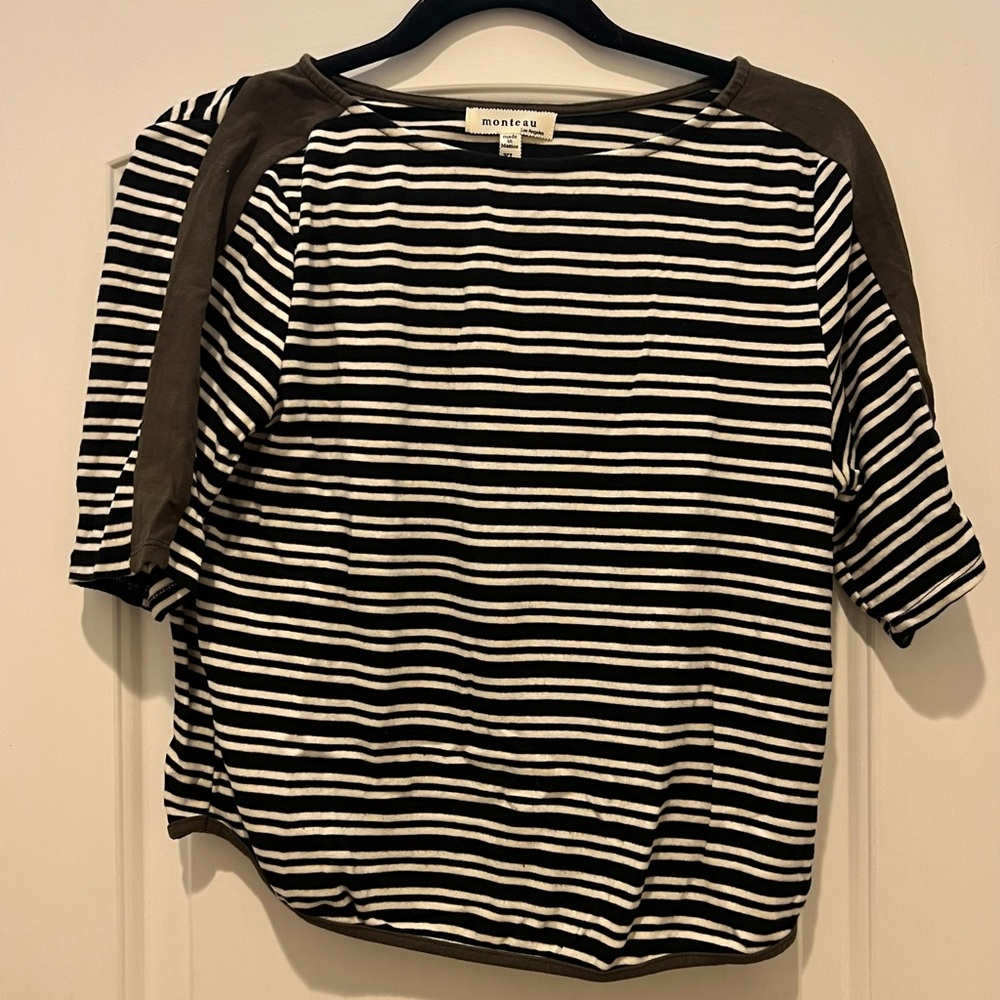 Monteau Black and White Striped Long Sleeve Top